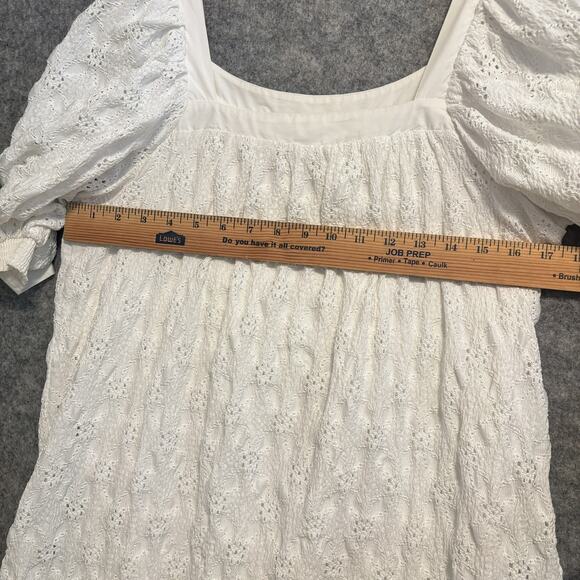 Maeve Anthropologie Dress Womens XS White Puff Sleeve Texture Eyelet Boho Summer - Picture 11 of 12